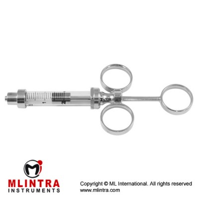 3 Ring Hypodermic Syringe Glass Barrel - With Luer Lock Connection - Moveable Rings Stainless Steel, Capacity 10 ml